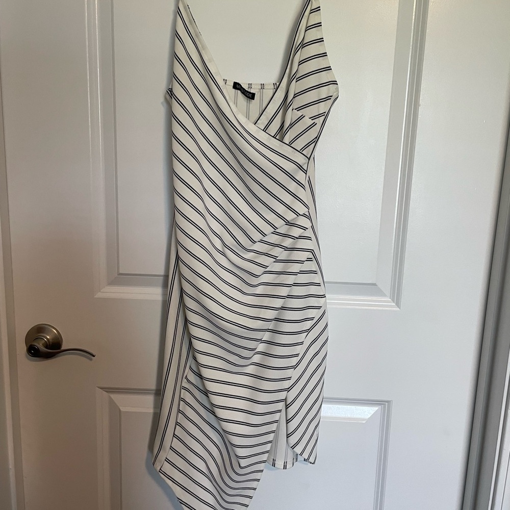 Mind Code Asymmetrical Striped Dress in Black and White